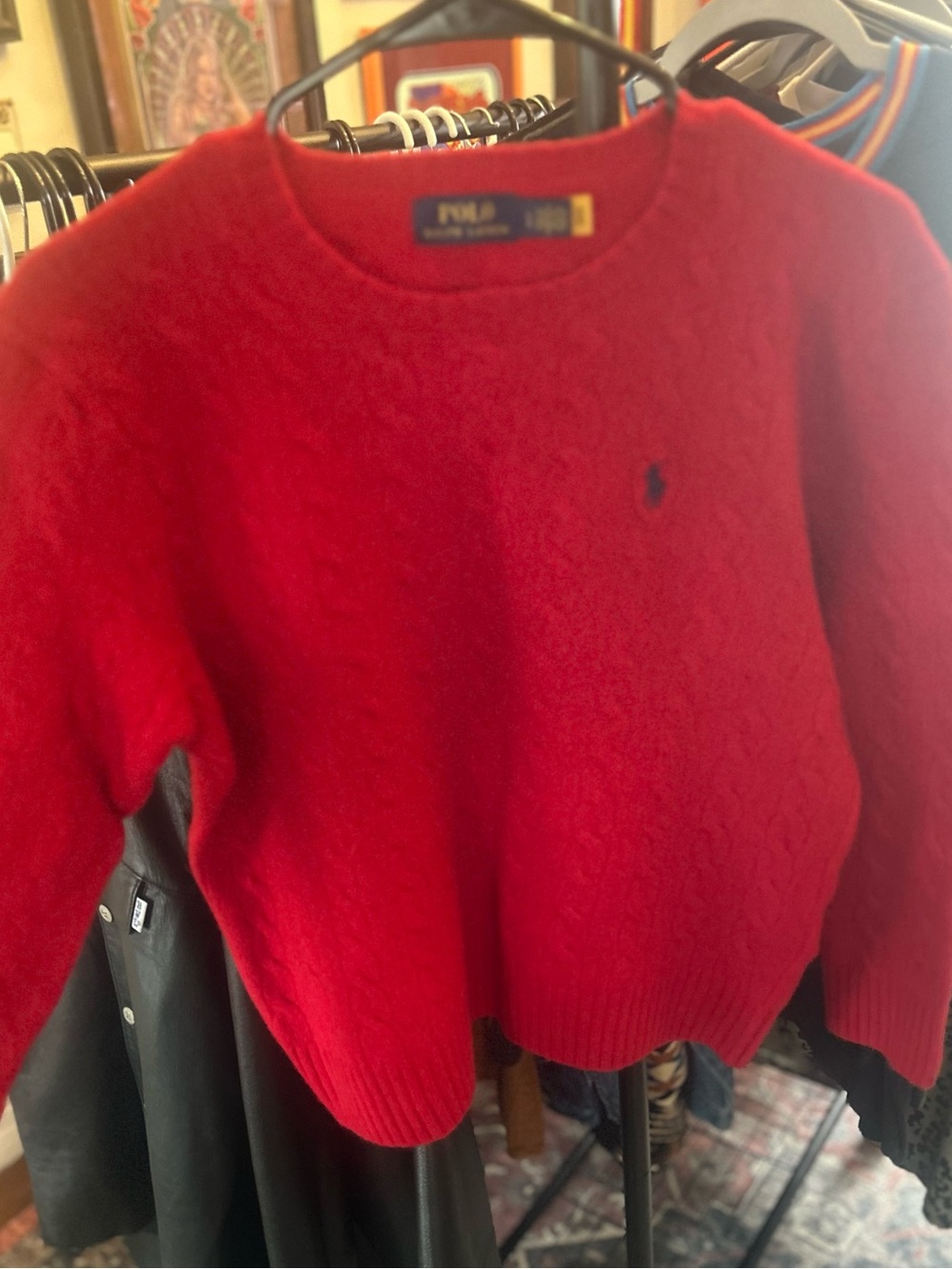 Polo by Ralph Lauren Red Cable-Knit Crewneck Sweater size L